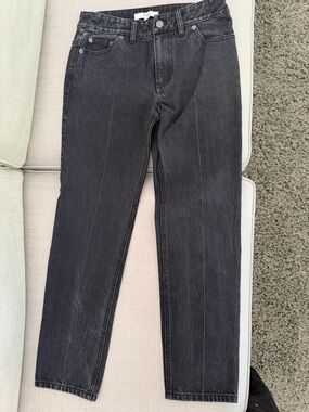 Tibi Washed Black Straight-Leg Jeans with Square Patch Back Pockets